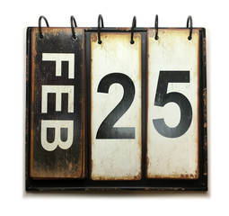 February 25 on calendar with white background
