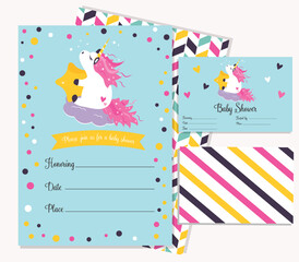 Baby shower invitation template with cute unicorn © danceyourlife