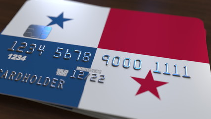 Plastic bank card featuring flag of Panama. National banking system related 3D rendering