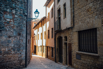 Fototapeta na wymiar Girona city - Old town street - Spain