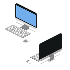 Isometric 3D vector illustration concept computer front view and back view