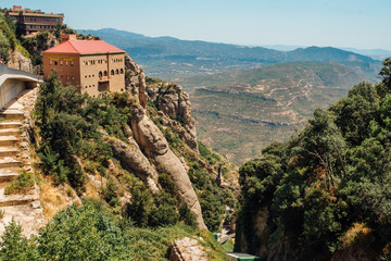 The Montserrat Mountain Spain. The Benedictine monastery of Santa Maria