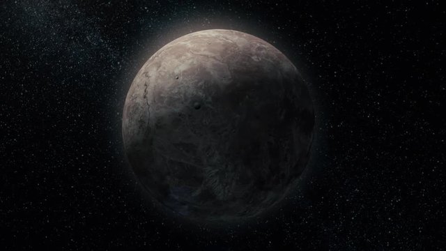 Gas giant planet. Planet in space with sun flash. Miranda, Billions of galaxies in the universe. Extrasolar planet on stars background