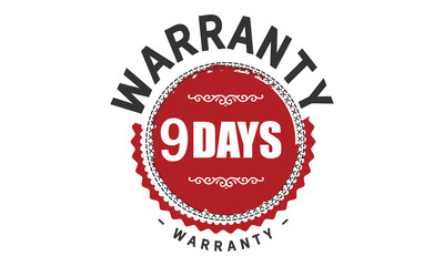 Fototapeta na wymiar 9 days warranty rubber stamp guarantee