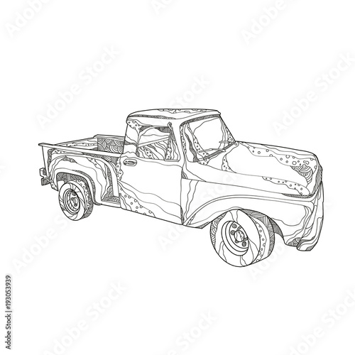 Download "Doodle art illustration of a vintage pickup truck, a ...