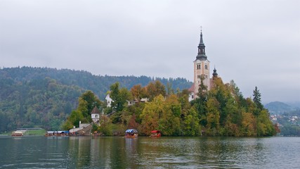 Ancient baroque church on Bled Island in Slovenia