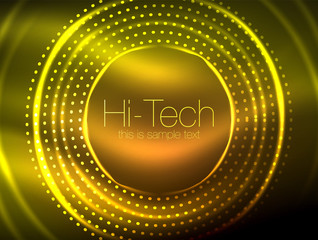 Magic neon circle shape abstract background, shiny light effect template for web banner, business or technology presentation background or elements, vector illustration