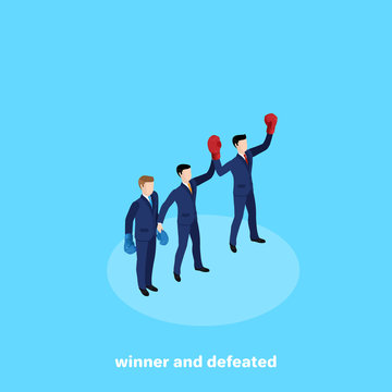 referee business duel raised the champion's hand, an isometric image