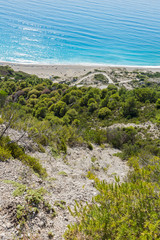 Seascape of Blue Waters of Gialos Beach, Lefkada, Ionian Islands, Greece