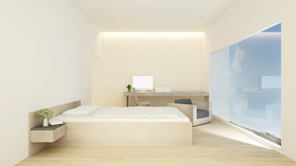 bedroom and workplace in hotel or apartment - Interior simple design - 3D Rendering