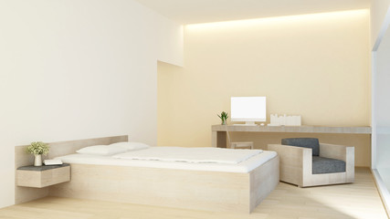 bedroom and workplace in home or hotel - Interior simple design - 3D Rendering