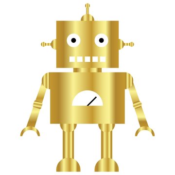 Silhouette of a gold robot on a white background
