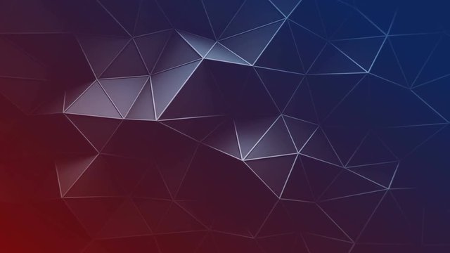 Red and blue triangular polygons. Abstract trendy background. Seamless loop 3D animation 4k UHD (3840x2160)
