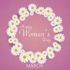 8 March greeting card with colorful flowers. Happy Women's day greeting card. Vector.