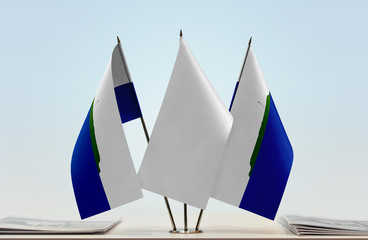Two flags of Navassa Island with a white flag in the middle