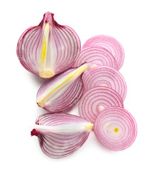 Sliced red onion on white background