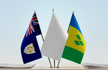 Flags of Anguilla and Saint Vincent and the Grenadines with a white flag in the middle
