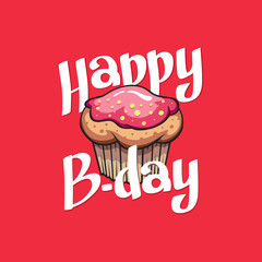 Happy birthday, cupcake on a red background