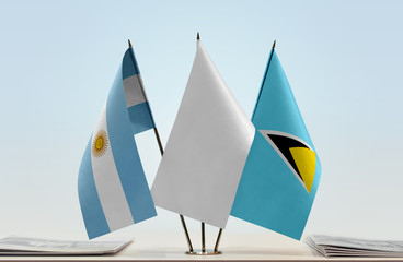 Flags of Argentina and Saint Lucia with a white flag in the middle