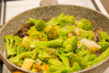 Vegetables are fried in a pan. Preparation of vegetables. vegetables stew.