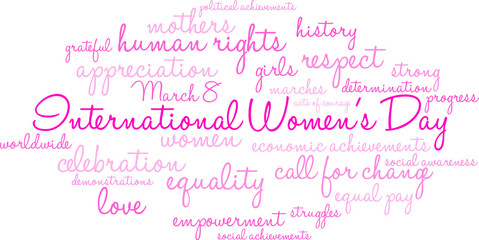 Fototapeta na wymiar International Women's Day Word Cloud on a white background. 