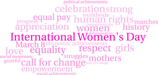 International Women's Day Word Cloud on a white background.