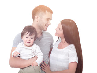 Portrait of happy young  family isolated on white