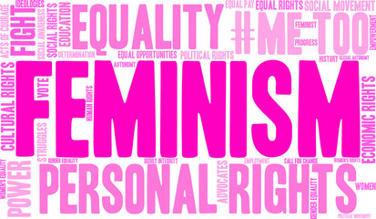 Feminism Word Cloud on a white background. 