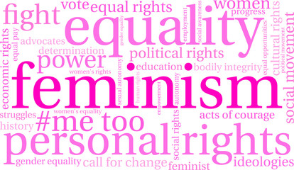 Feminism Word Cloud on a white background. 