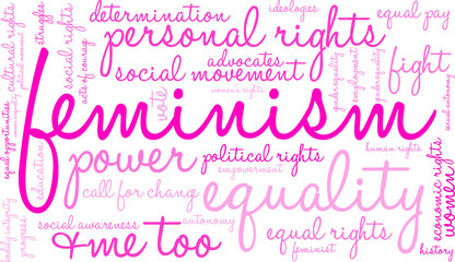 Feminism Word Cloud on a white background. 