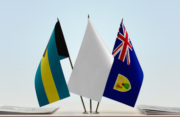 Flags of Bahamas and Turks and Caicos Islands with a white flag in the middle