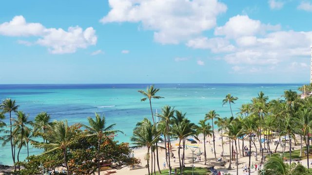  Professional video of view at Waikiki beach in Honolulu Hawaii in 4k slow motion 60fps