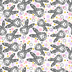 Seamless pattern with Bunny Head. Pattern for Happy Easter Day, girl or boy birthday, baby shower, pet shop, tattoo studio. Vector illustration.