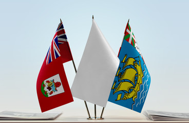 Flags of Bermuda and Saint Pierre and Miquelon with a white flag in the middle