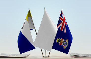 Flags of Bonaire and Cayman Islands with a white flag in the middle