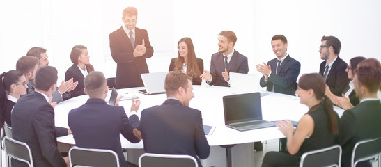 businessman speaking on a proposal in the negotiations.