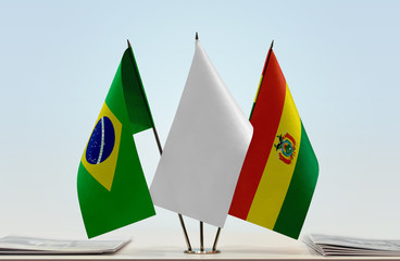 Flags of Brazil and Bolivia with a white flag in the middle