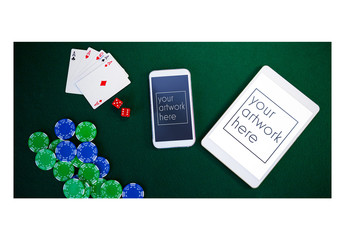 Smartphone and Tablet Mockup on Poker Table