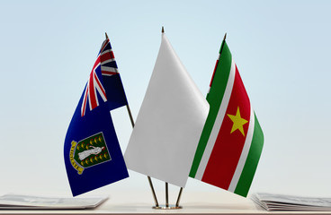 Flags of British Virgin Islands and Suriname with a white flag in the middle