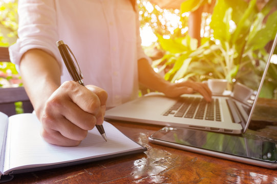 working with laptop.