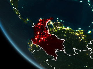 Satellite view of Colombia at night