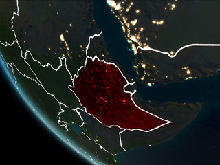 Satellite view of Ethiopia at night