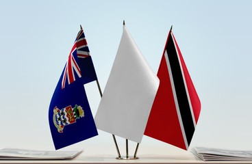 Flags of Cayman Islands and Trinidad and Tobago with a white flag in the middle