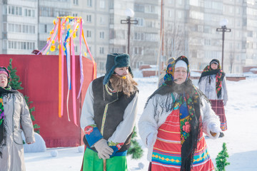 Obraz premium People celebrate carnival. The Slavs celebrate the winter. People see off winter.