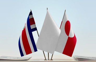 Flags of Costa Rica and Greenland with a white flag in the middle