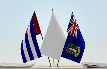 Flags of Cuba and British Virgin Islands with a white flag in the middle