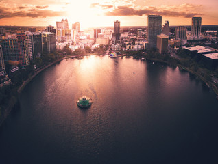 Epic aerial view of Lake Eola Park