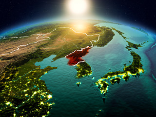 North Korea in sunrise from orbit