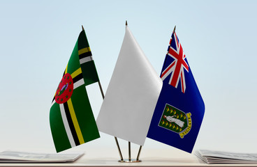 Flags of Dominica and British Virgin Islands with a white flag in the middle