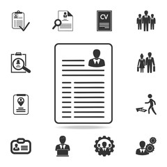 Resume vector icon. Set of Human resources, head hunting icons. Premium quality graphic design. Sign sand symbols collection, simple icons for websites, web design